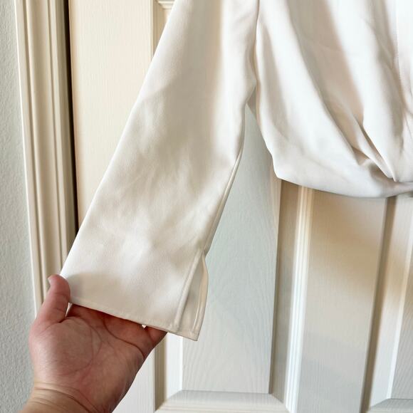 Zara Pleated Cropped Long Sleeve Top in White - Picture 7 of 11